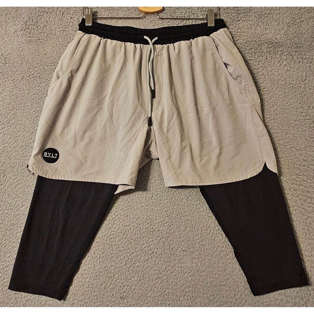 BYLT Basics Mens Active Short 2-in-1 Compression Liner Gray Black Size Large
